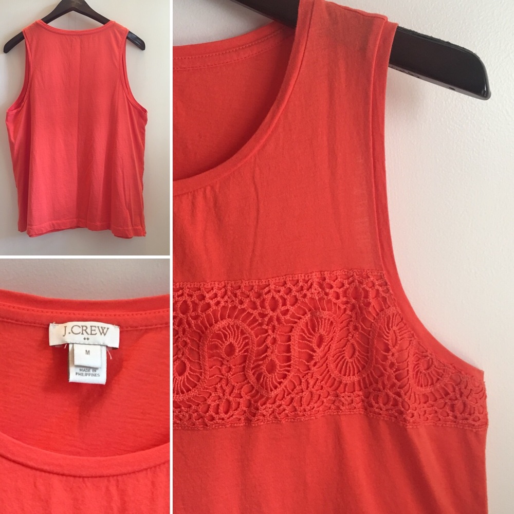 J CREW Sleeveless Orange Stripe w/ Crochet Overlay